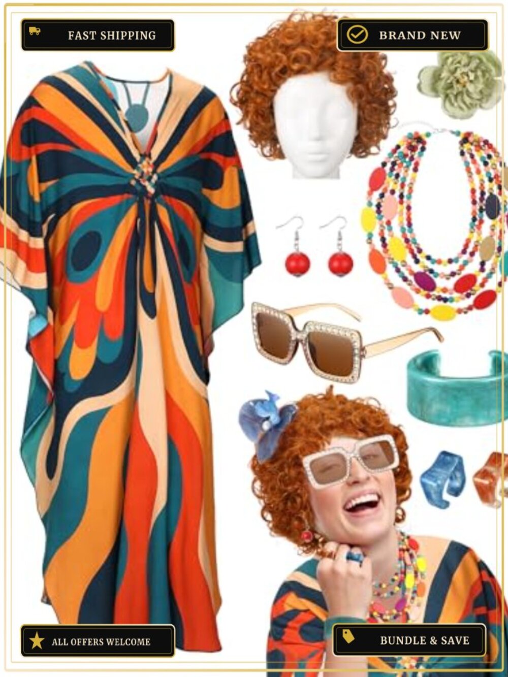 Landlady Costume Set Wig Dress Accessories Halloween Cosplay